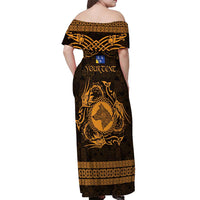 Personalized Merionethshire Meirionnydd Off Shoulder Maxi Dress Gold Wolf Celtic-inspired - Wonder Print Shop