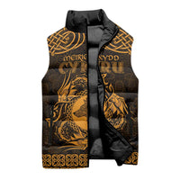 Personalized Merionethshire Meirionnydd Sleeveless Puffer Jacket Gold Wolf Celtic-inspired - Wonder Print Shop