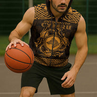 Personalized Merionethshire Meirionnydd Sleeveless Zip Hoodie Gold Wolf Celtic-inspired - Wonder Print Shop