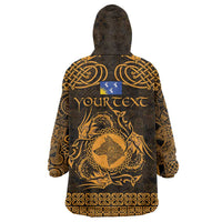 Personalized Merionethshire Meirionnydd Wearable Blanket Hoodie Gold Wolf Celtic-inspired - Wonder Print Shop