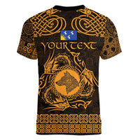 Personalized Merionethshire Meirionnydd Women V-Neck T-Shirt Gold Wolf Celtic-inspired - Wonder Print Shop