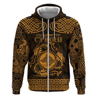 Personalized Merionethshire Meirionnydd Zip Hoodie Gold Wolf Celtic-inspired - Wonder Print Shop