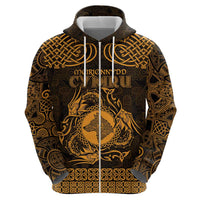 Personalized Merionethshire Meirionnydd Zip Hoodie Gold Wolf Celtic-inspired - Wonder Print Shop