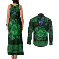 Personalized Merionethshire Meirionnydd Couples Matching Tank Maxi Dress and Long Sleeve Button Shirt Green Wolf Celtic-inspired - Wonder Print Shop