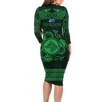 Personalized Merionethshire Meirionnydd Long Sleeve Bodycon Dress Green Wolf Celtic-inspired - Wonder Print Shop