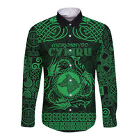 Personalized Merionethshire Meirionnydd Long Sleeve Button Shirt Green Wolf Celtic-inspired - Wonder Print Shop