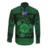 Personalized Merionethshire Meirionnydd Long Sleeve Button Shirt Green Wolf Celtic-inspired - Wonder Print Shop