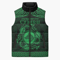 Personalized Merionethshire Meirionnydd Sleeveless Puffer Jacket Green Wolf Celtic-inspired - Wonder Print Shop