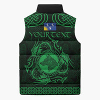 Personalized Merionethshire Meirionnydd Sleeveless Puffer Jacket Green Wolf Celtic-inspired - Wonder Print Shop