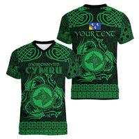 Personalized Merionethshire Meirionnydd Women V-Neck T-Shirt Green Wolf Celtic-inspired - Wonder Print Shop