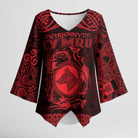 Personalized Merionethshire Meirionnydd Kimono Sleeve Blouse Red Wolf Celtic-inspired - Wonder Print Shop