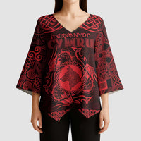Personalized Merionethshire Meirionnydd Kimono Sleeve Blouse Red Wolf Celtic-inspired - Wonder Print Shop