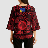 Personalized Merionethshire Meirionnydd Kimono Sleeve Blouse Red Wolf Celtic-inspired - Wonder Print Shop