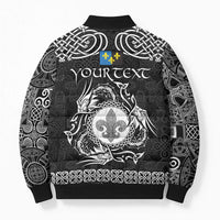 Personalized Monmouthshire Sir Fynwy Bomber Puffer Jacket Black Fleur-de-lis Celtic-inspired - Wonder Print Shop