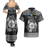 Personalized Monmouthshire Sir Fynwy Couples Matching Summer Maxi Dress and Hawaiian Shirt Black Fleur-de-lis Celtic-inspired - Wonder Print Shop