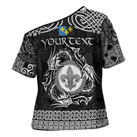 Personalized Monmouthshire Sir Fynwy Cross Shoulder Shirt Black Fleur-de-lis Celtic-inspired - Wonder Print Shop
