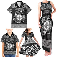 Personalized Monmouthshire Sir Fynwy Family Matching Tank Maxi Dress and Hawaiian Shirt Black Fleur-de-lis Celtic-inspired - Wonder Print Shop