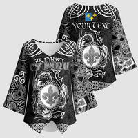 Personalized Monmouthshire Sir Fynwy Kimono Sleeve Blouse Black Fleur-de-lis Celtic-inspired - Wonder Print Shop