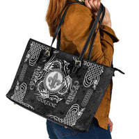 Personalized Monmouthshire Sir Fynwy Leather Tote Bag Black Fleur-de-lis Celtic-inspired - Wonder Print Shop