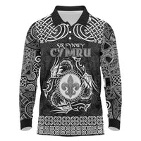 Personalized Monmouthshire Sir Fynwy Long Sleeve Polo Shirt Black Fleur-de-lis Celtic-inspired - Wonder Print Shop