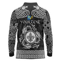 Personalized Monmouthshire Sir Fynwy Long Sleeve Polo Shirt Black Fleur-de-lis Celtic-inspired - Wonder Print Shop