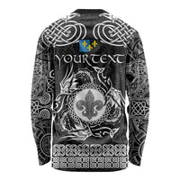 Personalized Monmouthshire Sir Fynwy Long Sleeve Shirt Black Fleur-de-lis Celtic-inspired - Wonder Print Shop