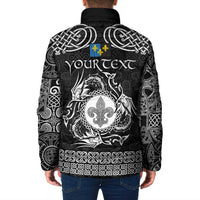 Personalized Monmouthshire Sir Fynwy Padded Jacket Black Fleur-de-lis Celtic-inspired - Wonder Print Shop