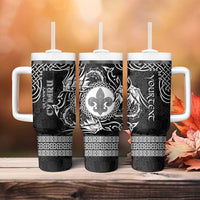 Personalized Monmouthshire Sir Fynwy Tumbler With Handle Black Fleur-de-lis Celtic-inspired - Wonder Print Shop