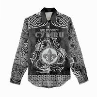 Personalized Monmouthshire Sir Fynwy Women Casual Shirt Black Fleur-de-lis Celtic-inspired - Wonder Print Shop