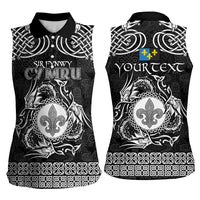 Personalized Monmouthshire Sir Fynwy Women Sleeveless Polo Shirt Black Fleur-de-lis Celtic-inspired - Wonder Print Shop