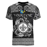 Personalized Monmouthshire Sir Fynwy Women V-Neck T-Shirt Black Fleur-de-lis Celtic-inspired - Wonder Print Shop