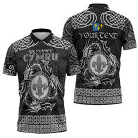 Personalized Monmouthshire Sir Fynwy Zipper Polo Shirt Black Fleur-de-lis Celtic-inspired - Wonder Print Shop