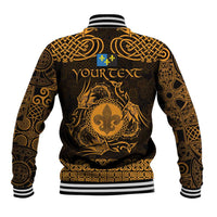 Personalized Monmouthshire Sir Fynwy Baseball Jacket Gold Fleur-de-lis Celtic-inspired - Wonder Print Shop