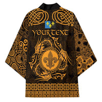 Personalized Monmouthshire Sir Fynwy Kimono Gold Fleur-de-lis Celtic-inspired - Wonder Print Shop