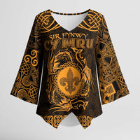 Personalized Monmouthshire Sir Fynwy Kimono Sleeve Blouse Gold Fleur-de-lis Celtic-inspired - Wonder Print Shop
