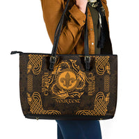 Personalized Monmouthshire Sir Fynwy Leather Tote Bag Gold Fleur-de-lis Celtic-inspired - Wonder Print Shop
