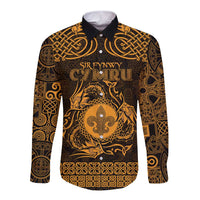 Personalized Monmouthshire Sir Fynwy Long Sleeve Button Shirt Gold Fleur-de-lis Celtic-inspired - Wonder Print Shop