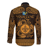 Personalized Monmouthshire Sir Fynwy Long Sleeve Button Shirt Gold Fleur-de-lis Celtic-inspired - Wonder Print Shop