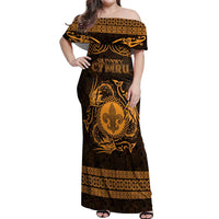 Personalized Monmouthshire Sir Fynwy Off Shoulder Maxi Dress Gold Fleur-de-lis Celtic-inspired - Wonder Print Shop
