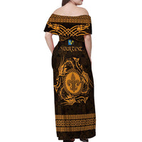 Personalized Monmouthshire Sir Fynwy Off Shoulder Maxi Dress Gold Fleur-de-lis Celtic-inspired - Wonder Print Shop