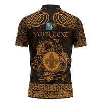 Personalized Monmouthshire Sir Fynwy Zipper Polo Shirt Gold Fleur-de-lis Celtic-inspired - Wonder Print Shop