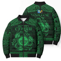 Personalized Monmouthshire Sir Fynwy Bomber Puffer Jacket Green Fleur-de-lis Celtic-inspired - Wonder Print Shop