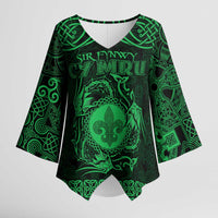 Personalized Monmouthshire Sir Fynwy Kimono Sleeve Blouse Green Fleur-de-lis Celtic-inspired - Wonder Print Shop