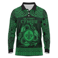 Personalized Monmouthshire Sir Fynwy Long Sleeve Polo Shirt Green Fleur-de-lis Celtic-inspired - Wonder Print Shop