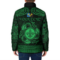 Personalized Monmouthshire Sir Fynwy Padded Jacket Green Fleur-de-lis Celtic-inspired - Wonder Print Shop