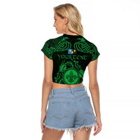 Personalized Monmouthshire Sir Fynwy Raglan Cropped T Shirt Green Fleur-de-lis Celtic-inspired - Wonder Print Shop