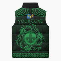 Personalized Monmouthshire Sir Fynwy Sleeveless Puffer Jacket Green Fleur-de-lis Celtic-inspired - Wonder Print Shop