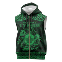 Personalized Monmouthshire Sir Fynwy Sleeveless Zip Hoodie Green Fleur-de-lis Celtic-inspired - Wonder Print Shop