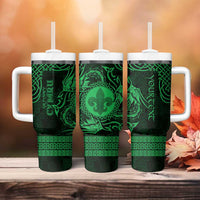 Personalized Monmouthshire Sir Fynwy Tumbler With Handle Green Fleur-de-lis Celtic-inspired - Wonder Print Shop