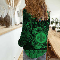 Personalized Monmouthshire Sir Fynwy Women Casual Shirt Green Fleur-de-lis Celtic-inspired - Wonder Print Shop